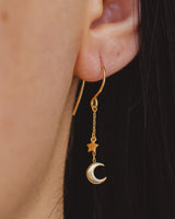 CRESCENT MOON & STAR DROP THREADER EARRINGS IN 14K YELLOW GOLD-NewMossAgateEarringsLifestyles-10