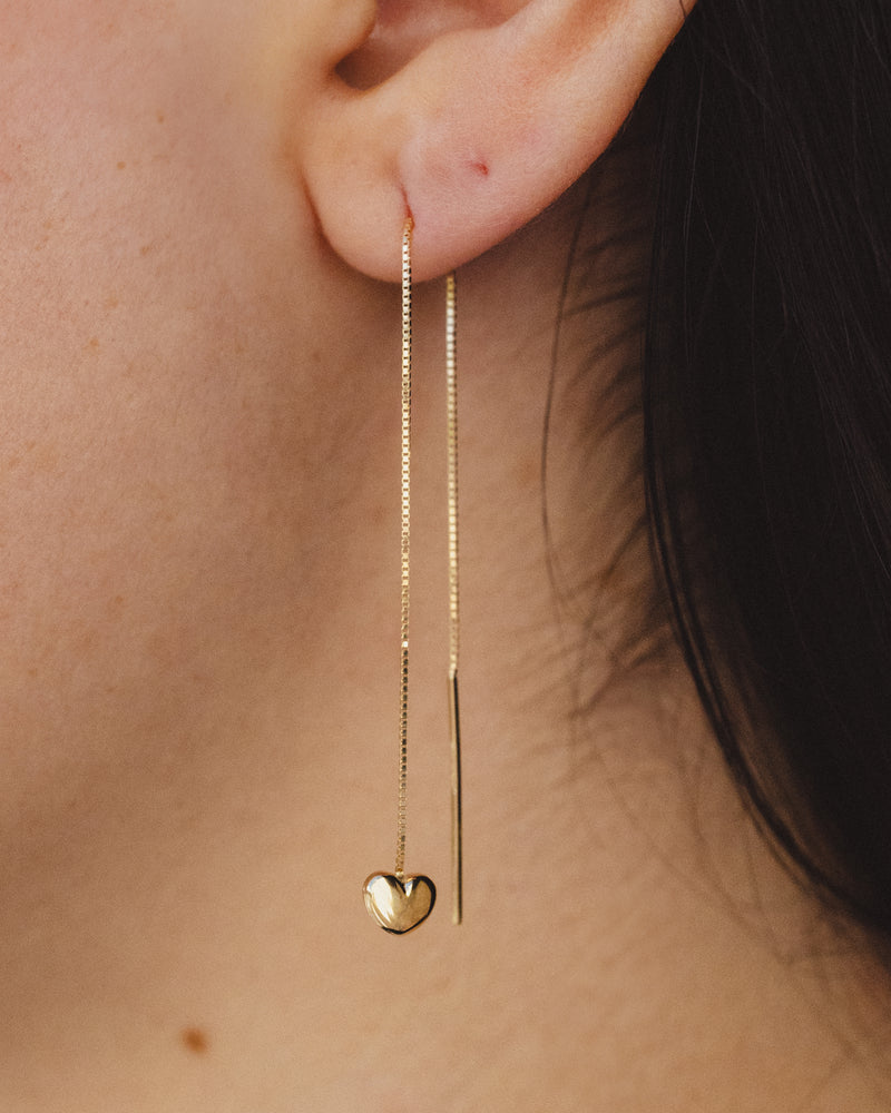 PUFFY HEART THREADER EARRINGS IN 14K GOLD-4