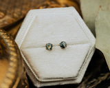 ROUND MOSS AGATE STUD EARRINGS IN 14K GOLD-2