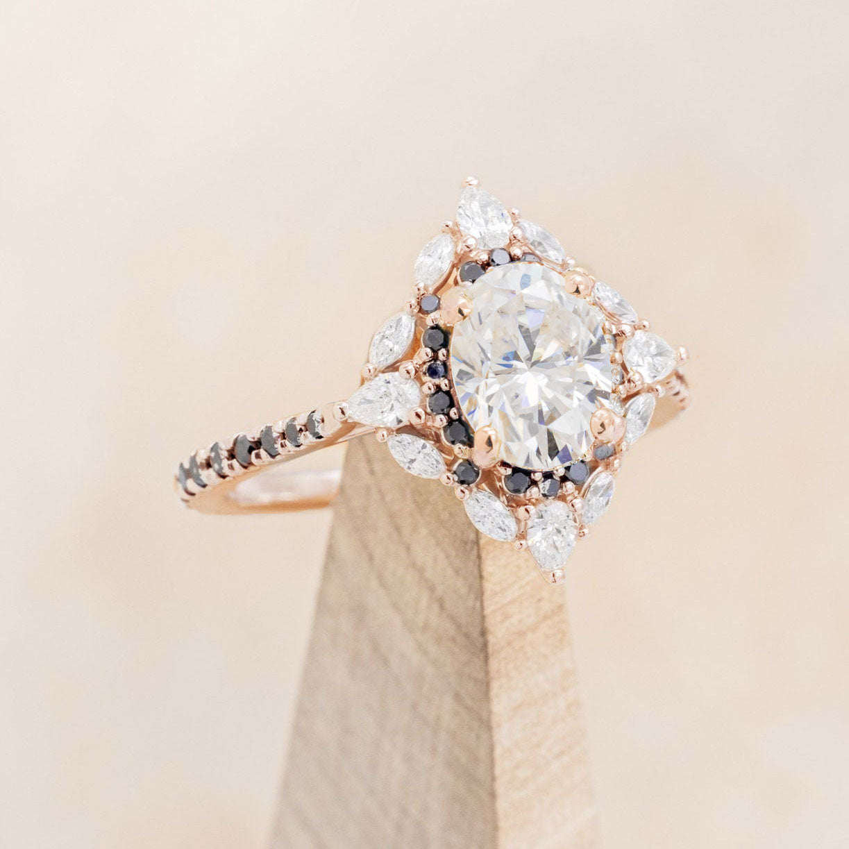 "NORTH STAR" - OVAL CUT ENGAGEMENT RING WITH DIAMOND HALO & ACCENTS-Staghead Designs