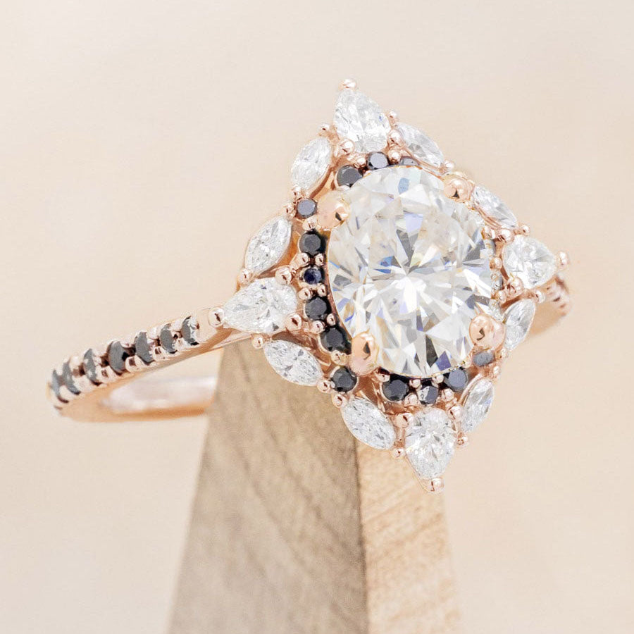 "NORTH STAR" - OVAL CUT ENGAGEMENT RING WITH DIAMOND HALO & ACCENTS-Staghead Designs