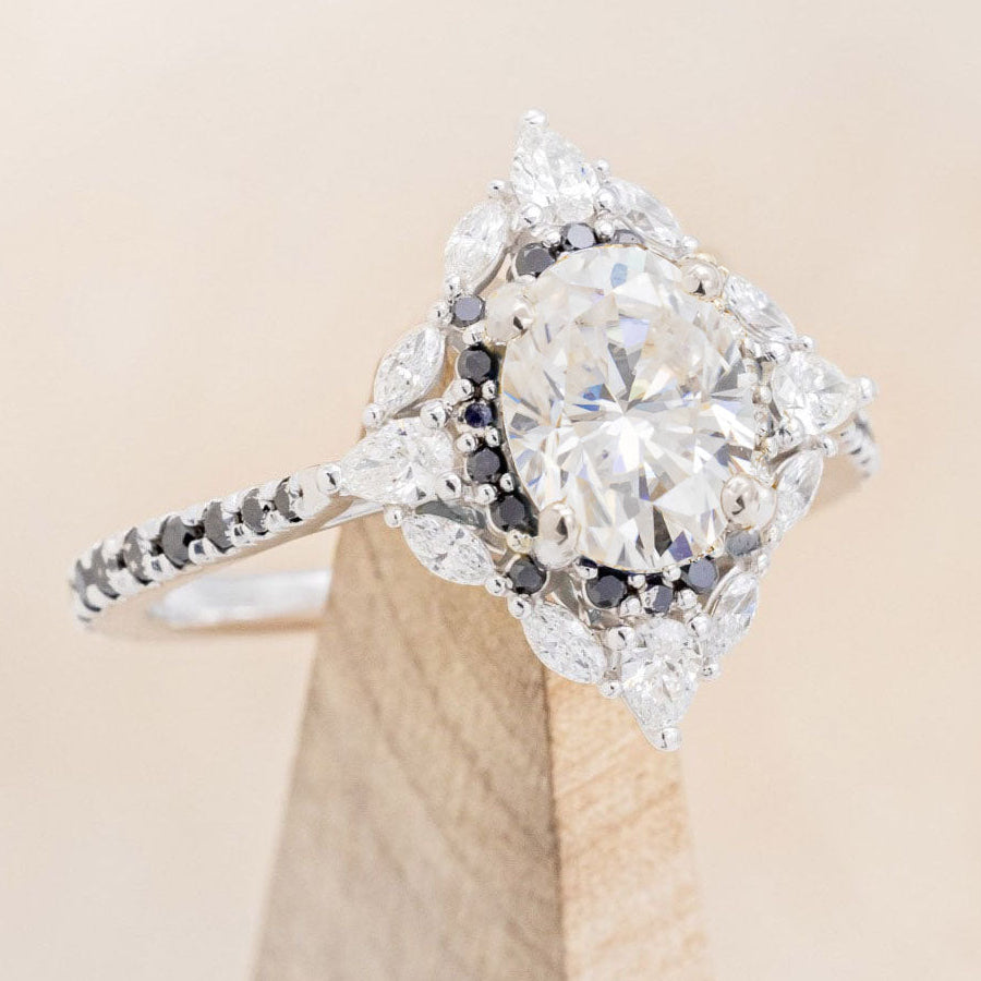 "NORTH STAR" - OVAL CUT ENGAGEMENT RING WITH DIAMOND HALO & ACCENTS-Staghead Designs