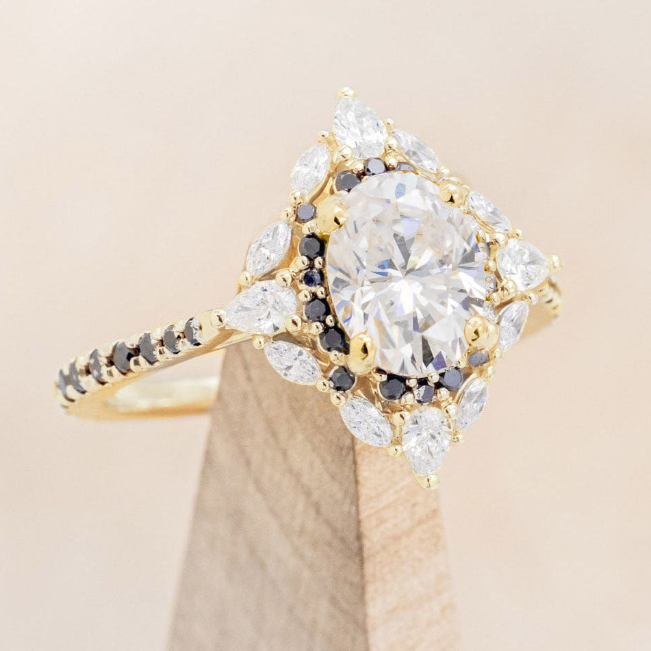 "NORTH STAR" - OVAL CUT ENGAGEMENT RING WITH DIAMOND HALO & ACCENTS-Staghead Designs