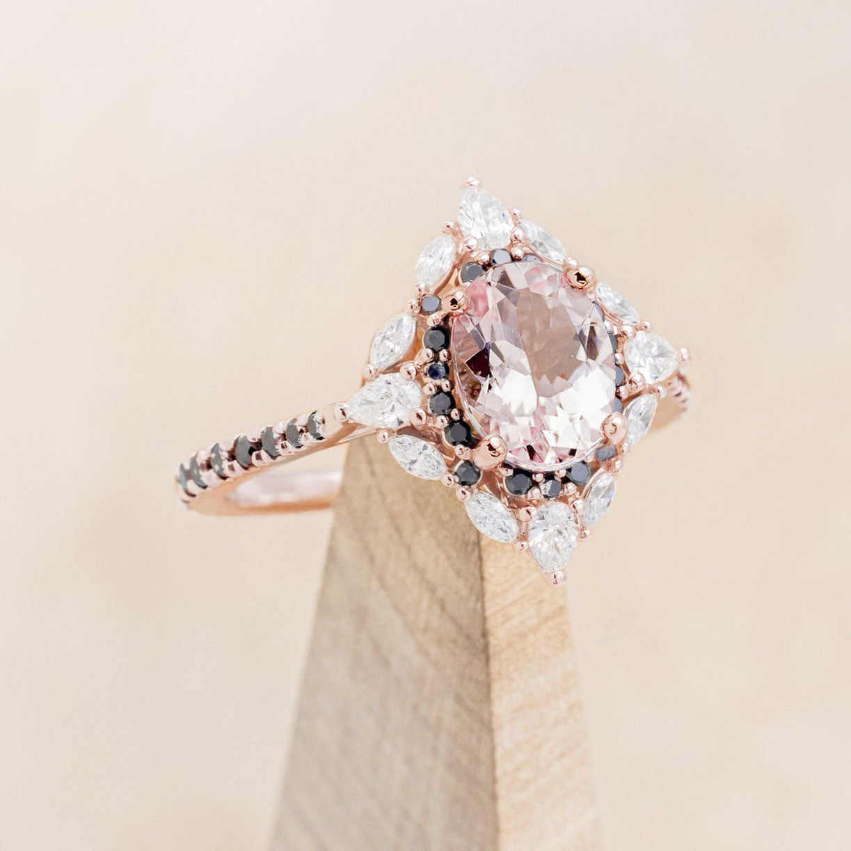 "NORTH STAR" - OVAL CUT ENGAGEMENT RING WITH DIAMOND HALO & ACCENTS-Staghead Designs