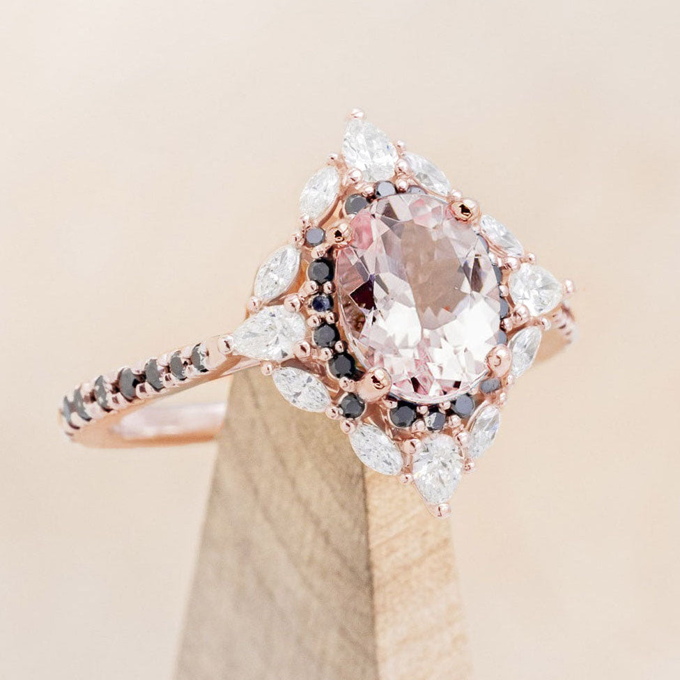 "NORTH STAR" - OVAL CUT ENGAGEMENT RING WITH DIAMOND HALO & ACCENTS-Staghead Designs