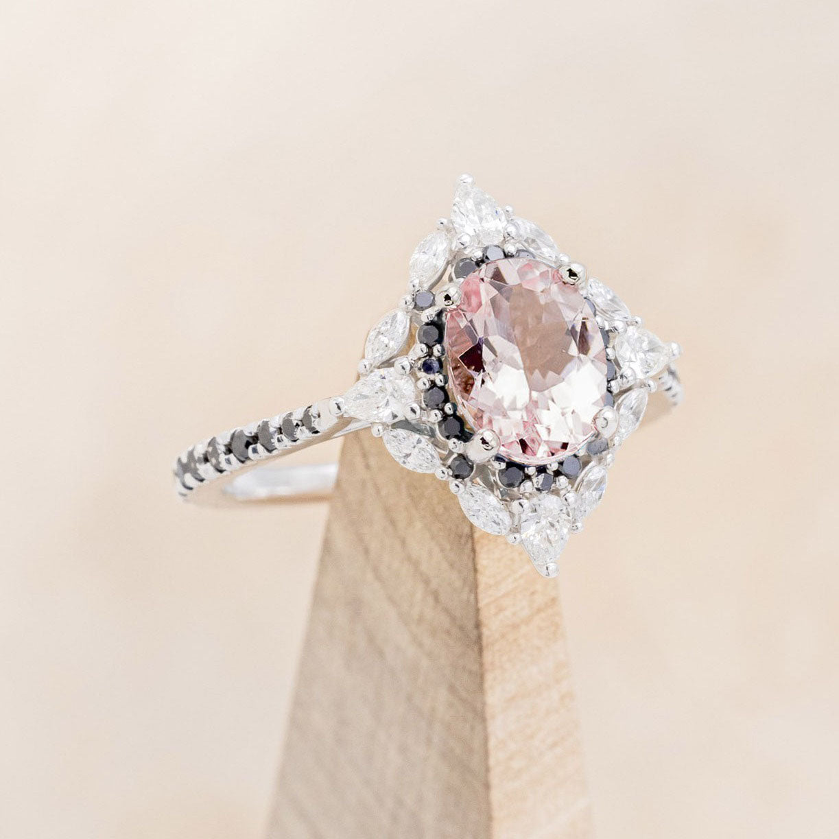 "NORTH STAR" - OVAL CUT ENGAGEMENT RING WITH DIAMOND HALO & ACCENTS-Staghead Designs