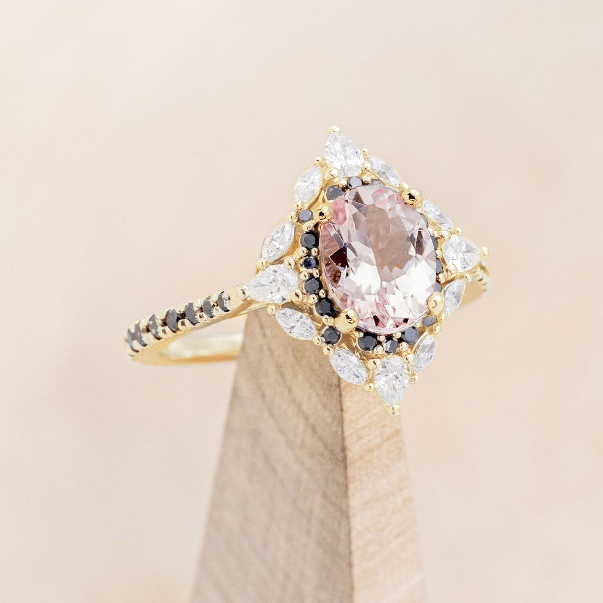 "NORTH STAR" - OVAL CUT ENGAGEMENT RING WITH DIAMOND HALO & ACCENTS-Staghead Designs
