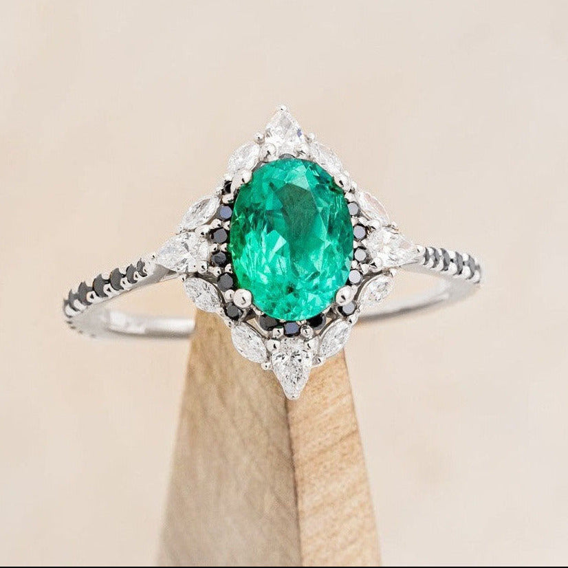 "NORTH STAR" - OVAL CUT ENGAGEMENT RING WITH DIAMOND HALO & ACCENTS-Staghead Designs