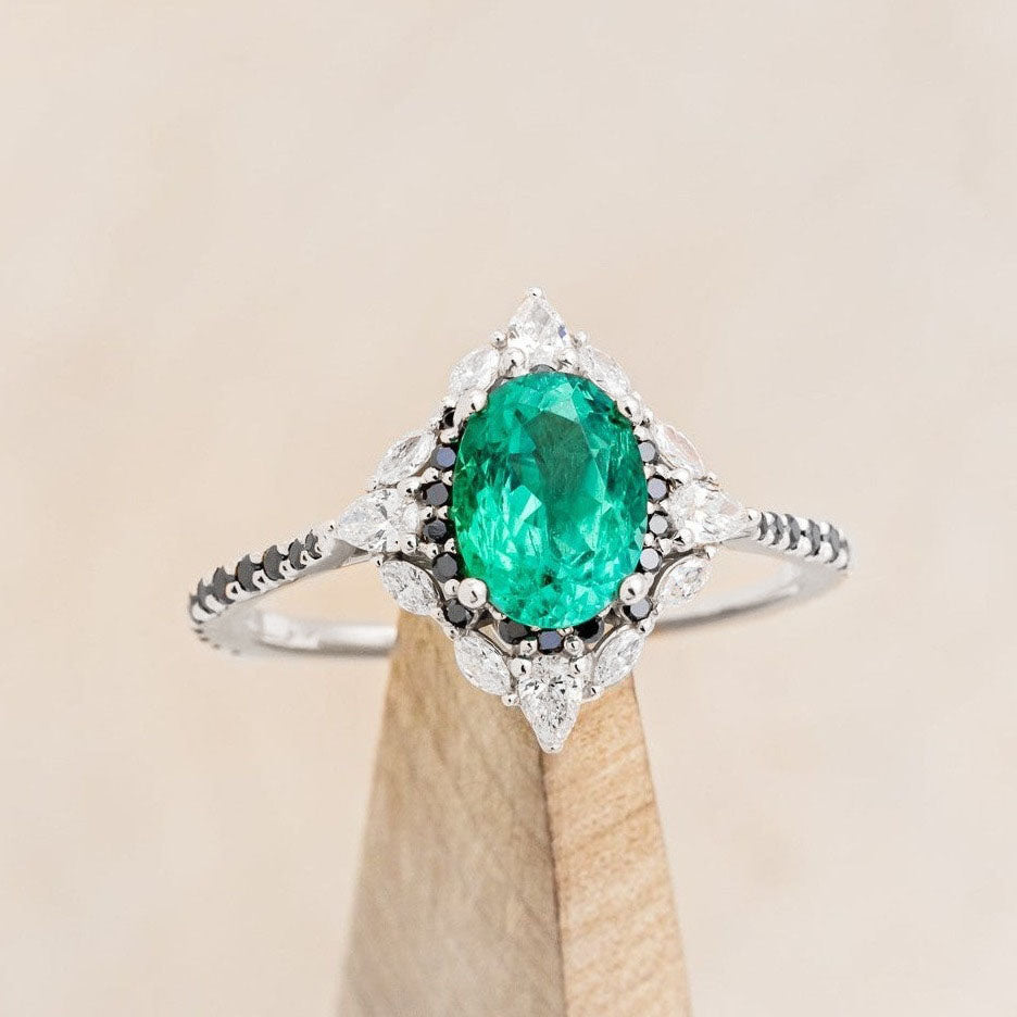 "NORTH STAR" - OVAL CUT ENGAGEMENT RING WITH DIAMOND HALO & ACCENTS-Staghead Designs