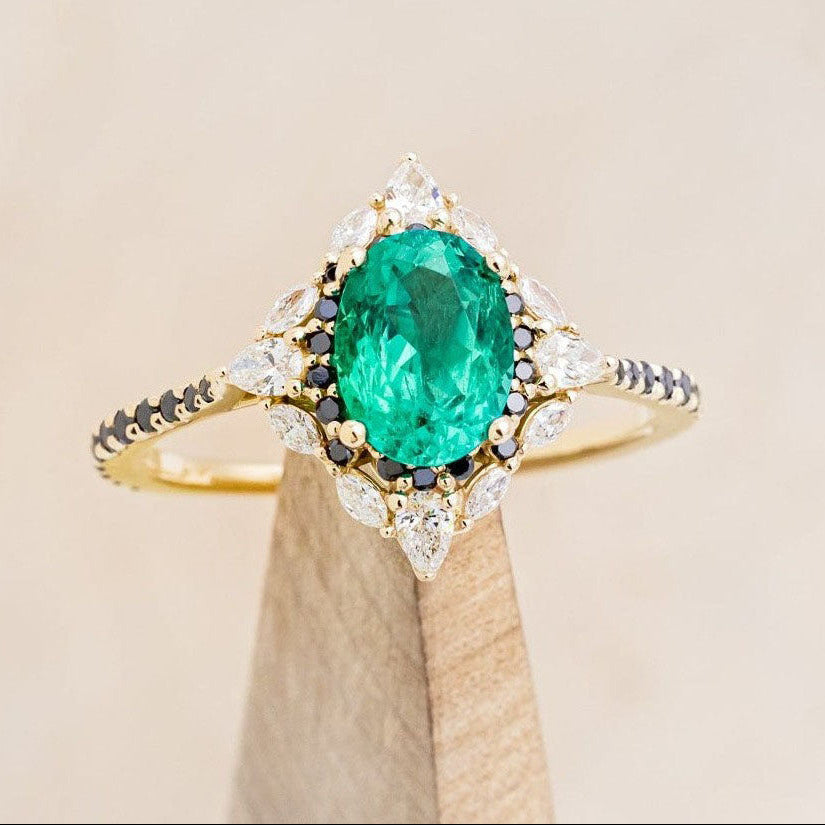 "NORTH STAR" - OVAL CUT ENGAGEMENT RING WITH DIAMOND HALO & ACCENTS-Staghead Designs