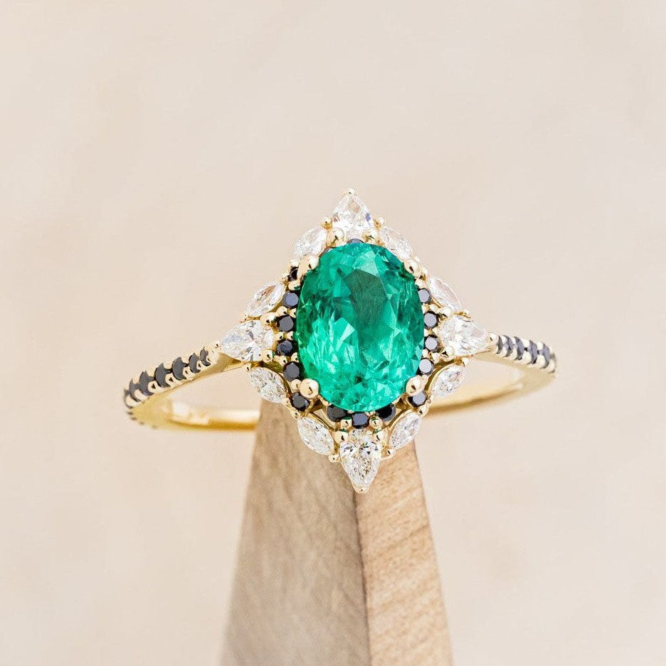 "NORTH STAR" - OVAL CUT ENGAGEMENT RING WITH DIAMOND HALO & ACCENTS-Staghead Designs