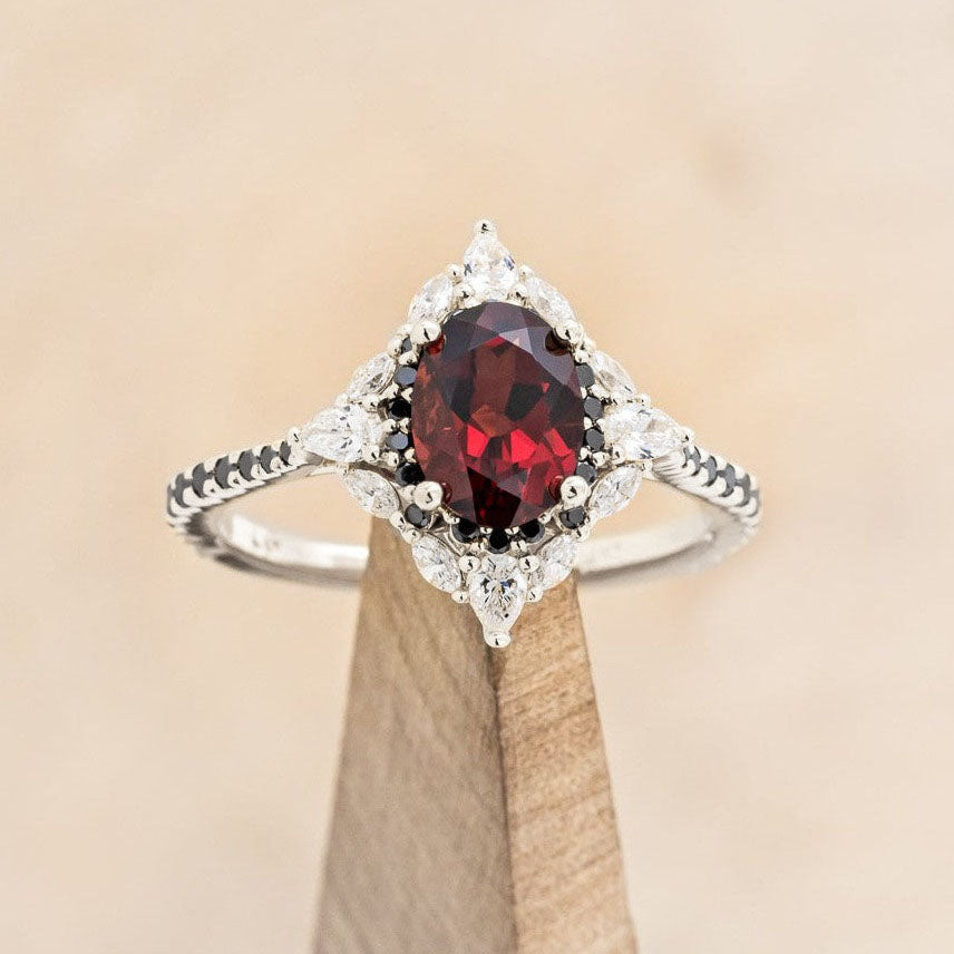 "NORTH STAR" - OVAL CUT ENGAGEMENT RING WITH DIAMOND HALO & ACCENTS-Staghead Designs