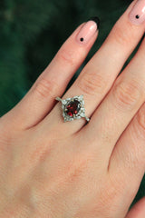 "NORTH STAR" - OVAL GARNET ENGAGEMENT RING WITH DIAMOND HALO & ACCENTS-19