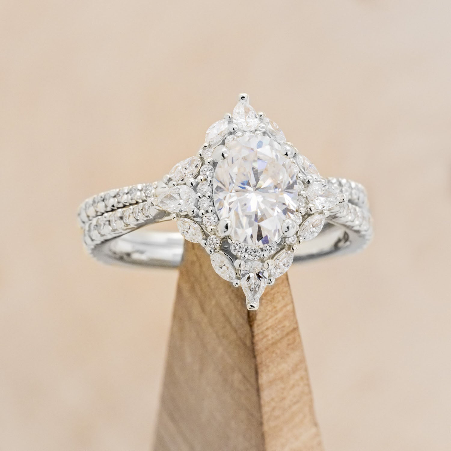 "NORTH STAR" - OVAL CUT ENGAGEMENT RING WITH DIAMOND ACCENTS & TRACER-Staghead Designs