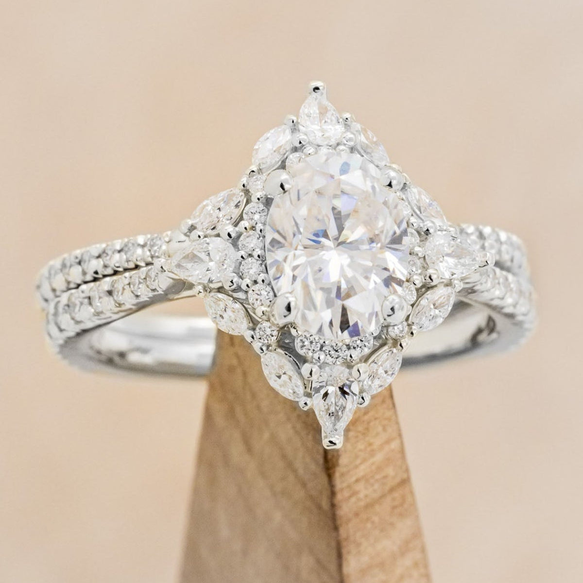"North Star" - Oval Cut Moissanite Engagement Ring With Diamond Accents & Tracer-Staghead Designs