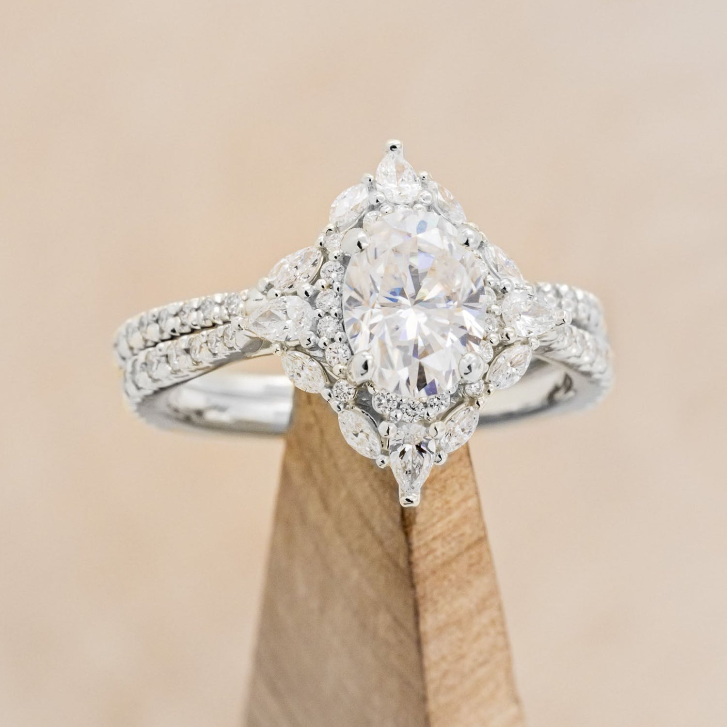 "North Star" - Oval Cut Moissanite Engagement Ring With Diamond Accents & Tracer-Staghead Designs