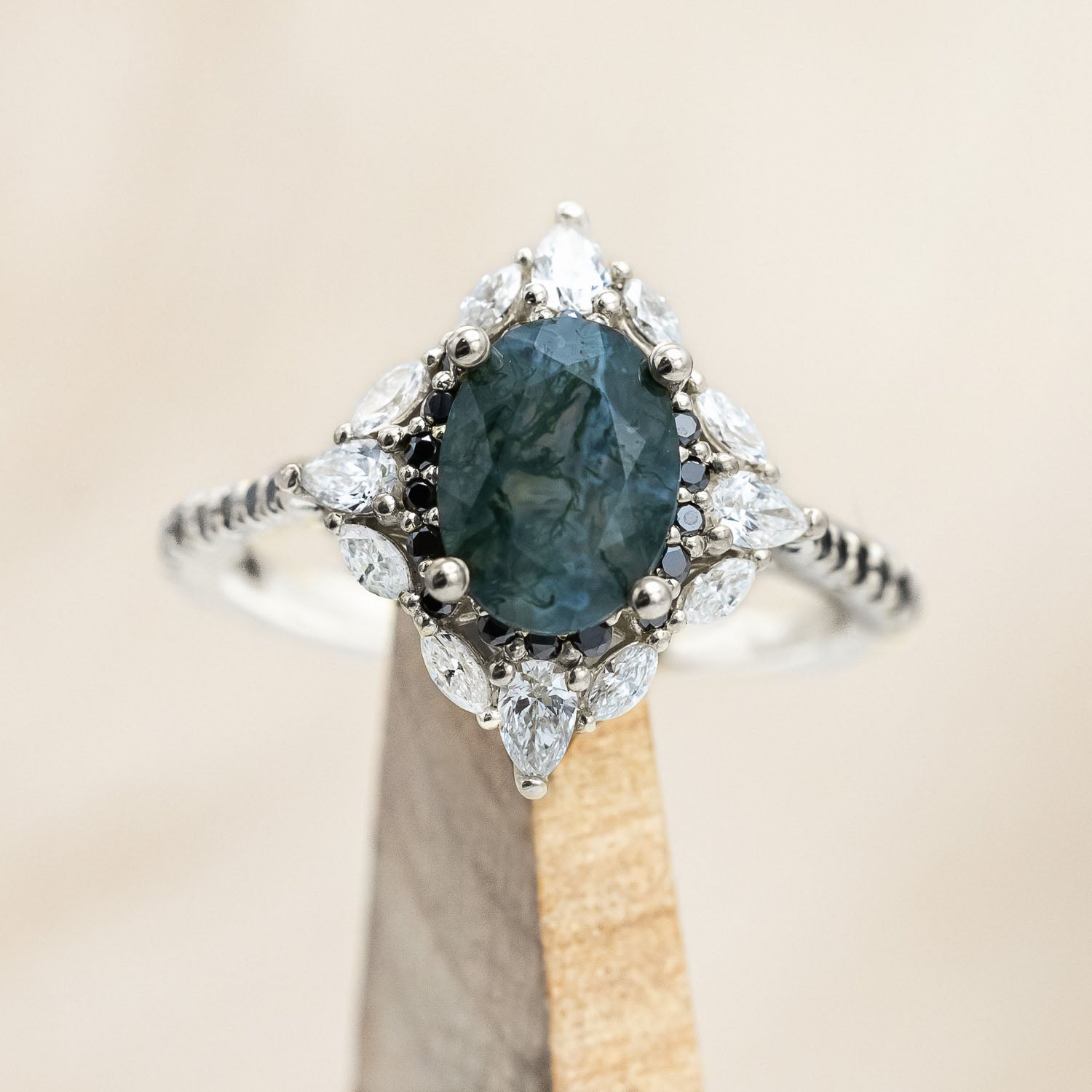 "NORTH STAR" - OVAL CUT ENGAGEMENT RING WITH DIAMOND HALO & ACCENTS-Staghead Designs