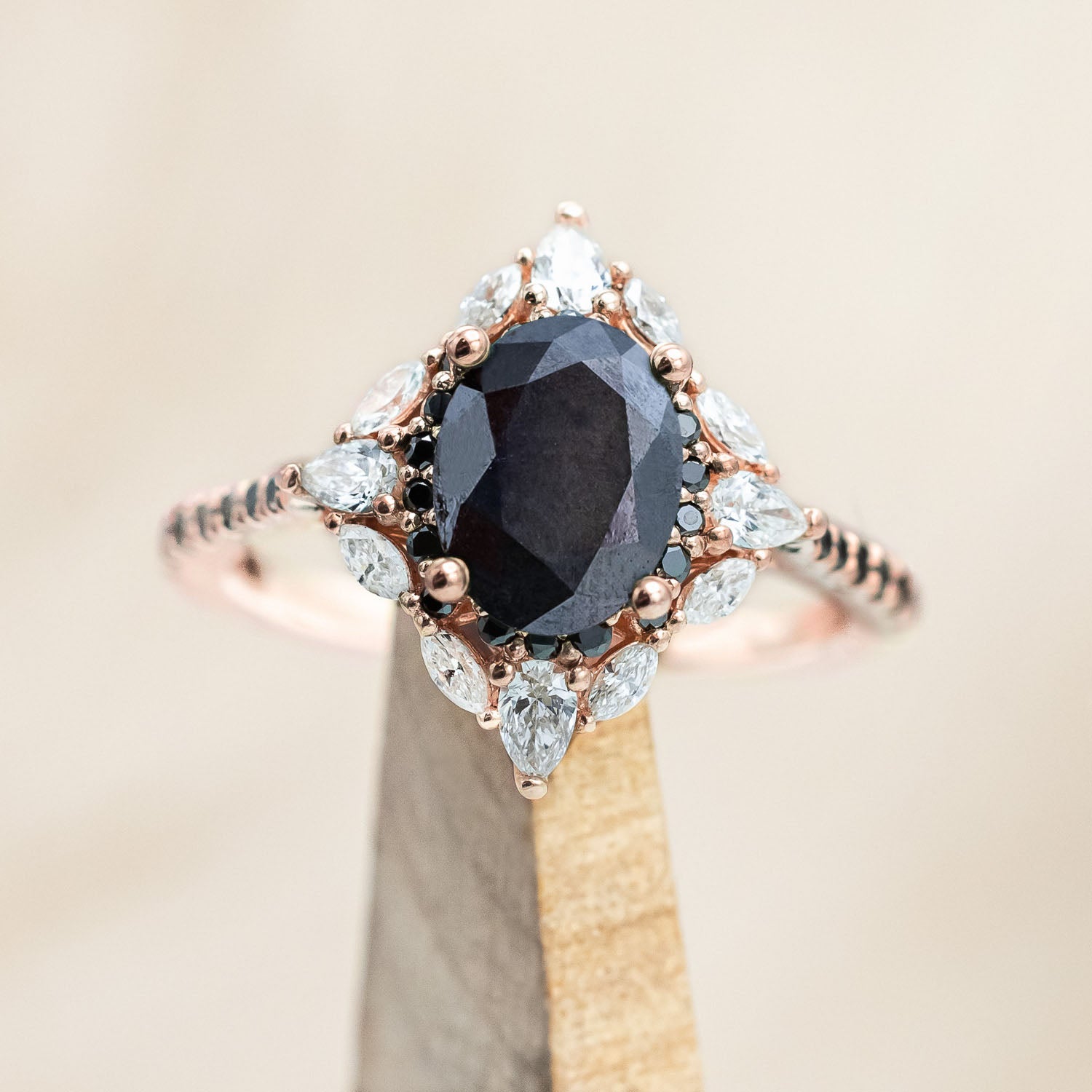 "NORTH STAR" - OVAL CUT ENGAGEMENT RING WITH DIAMOND HALO & ACCENTS-Staghead Designs