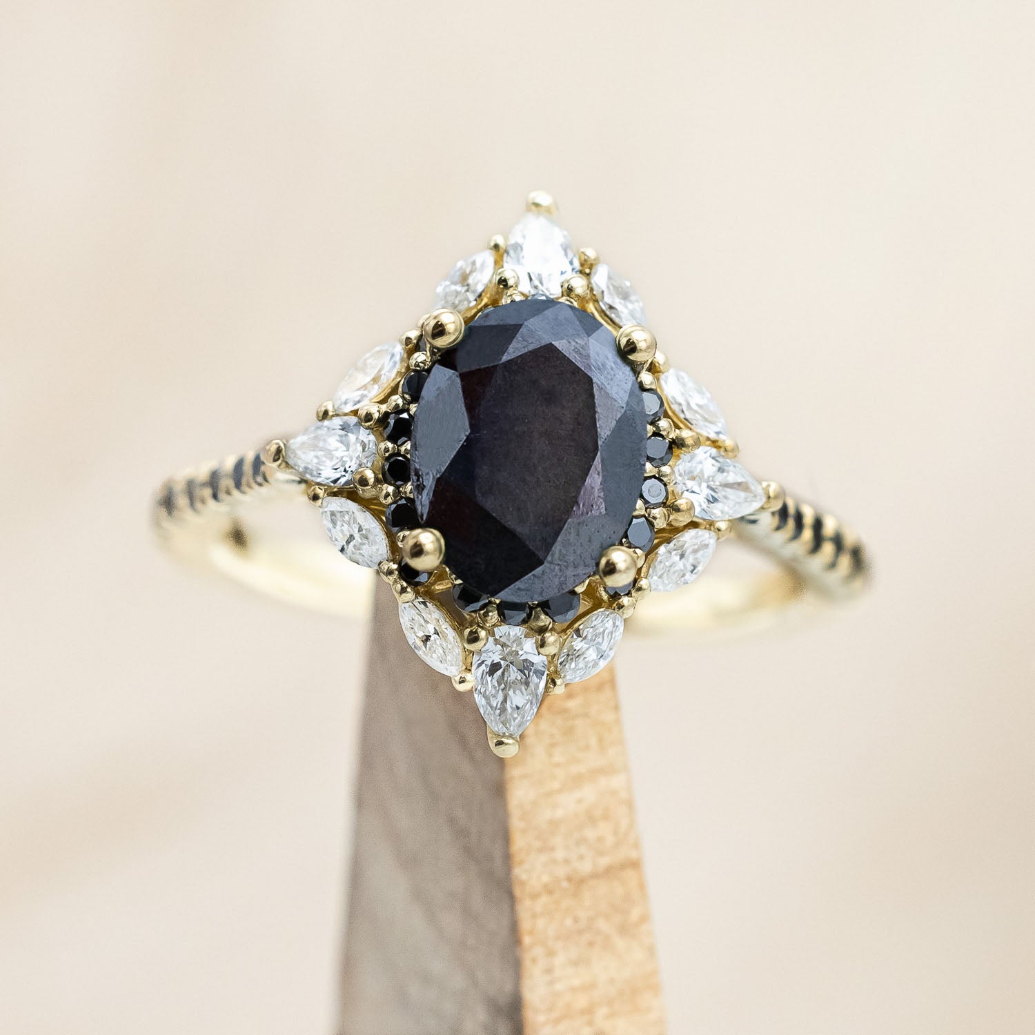 "NORTH STAR" - OVAL CUT ENGAGEMENT RING WITH DIAMOND HALO & ACCENTS-Staghead Designs