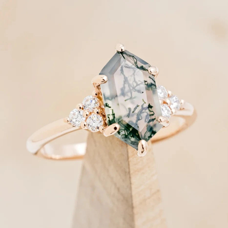 "OCTAVIA" - ELONGATED HEXAGON ENGAGEMENT RING WITH DIAMOND ACCENTS-1