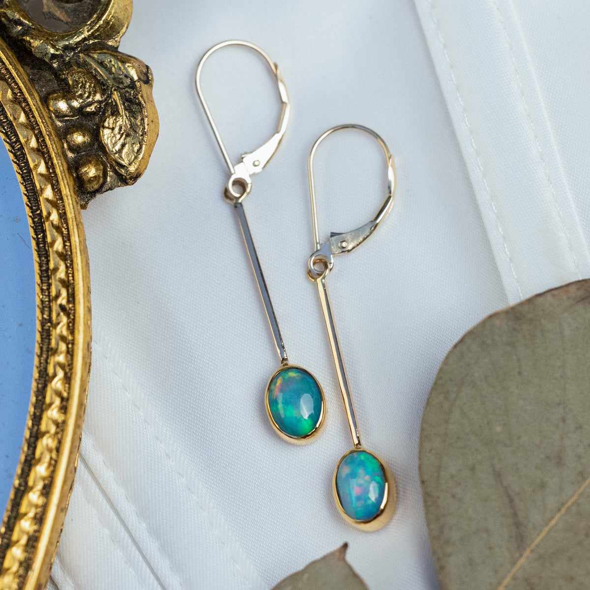 Opal Jewellery Argos Opal Earrings 14K Gold Oval Bezel Set