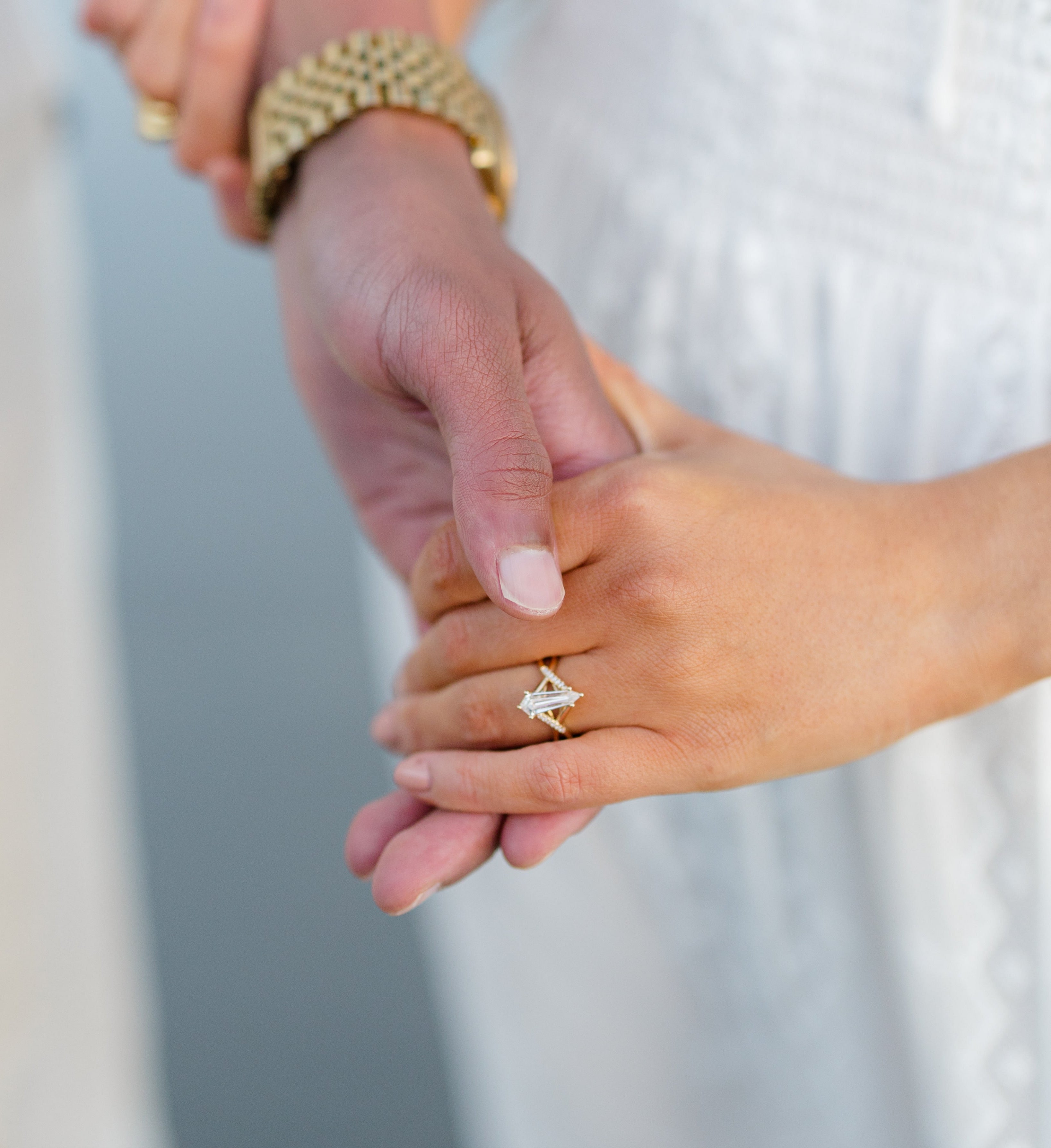 "ROSLYN" - DAGGER CUT MOISSANITE ENGAGEMENT RING WITH DIAMOND ACCENTS-Staghead Designs