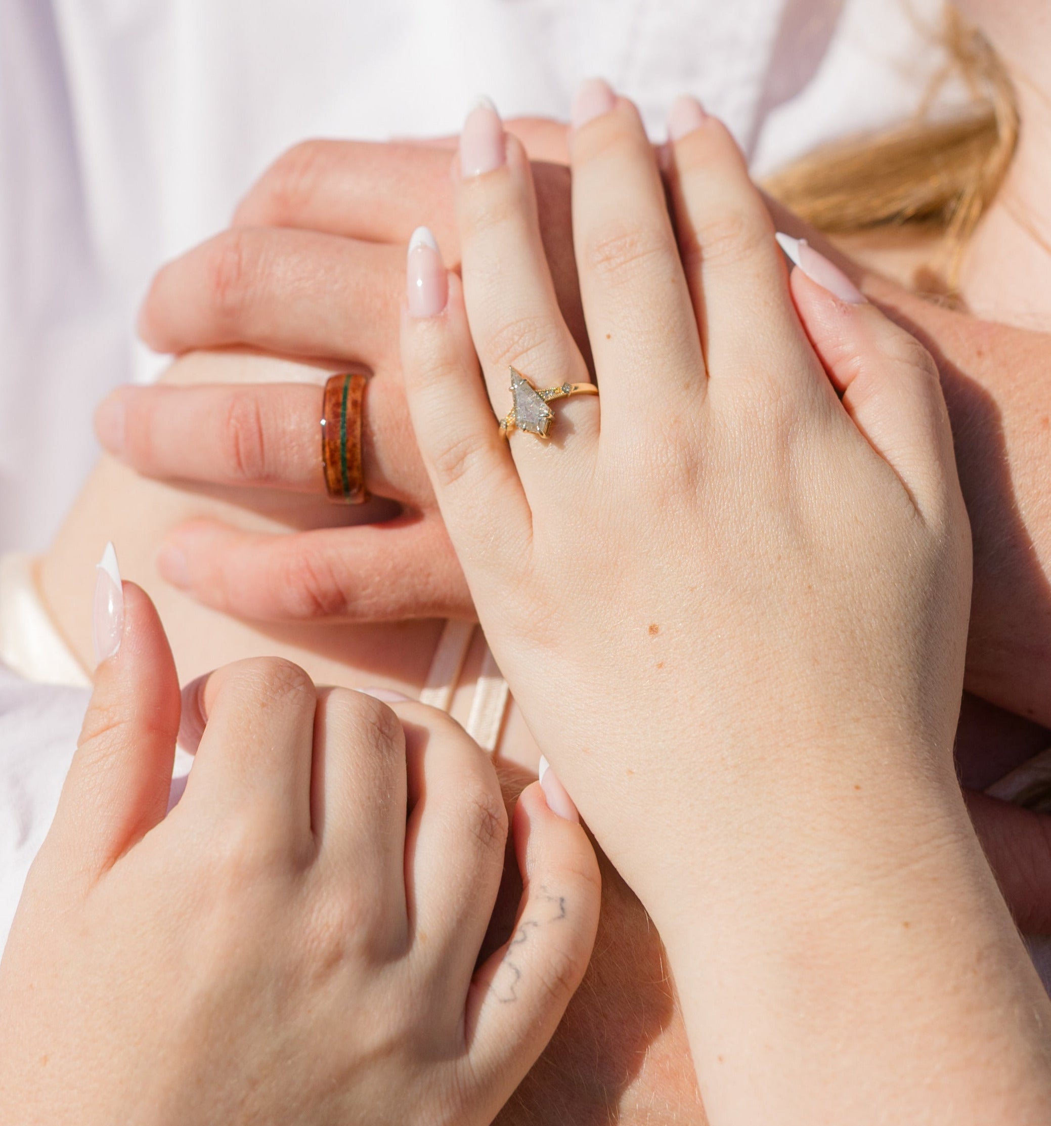 ONE-OF-A-KIND - "ANNORA" - KITE STEP CUT SALT & PEPPER DIAMOND ENGAGEMENT RING WITH DIAMOND ACCENTS-Staghead Designs