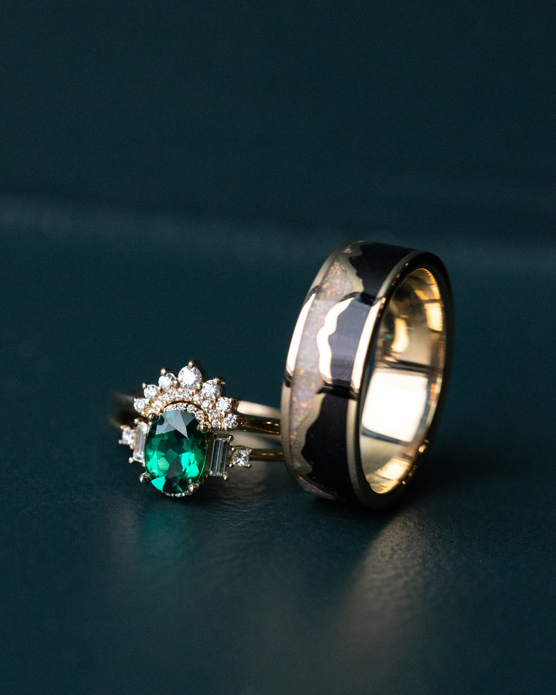 "ORNA" - OVAL LAB-GROWN EMERALD ENGAGEMENT RING WITH DIAMOND ACCENTS & TRACER-19