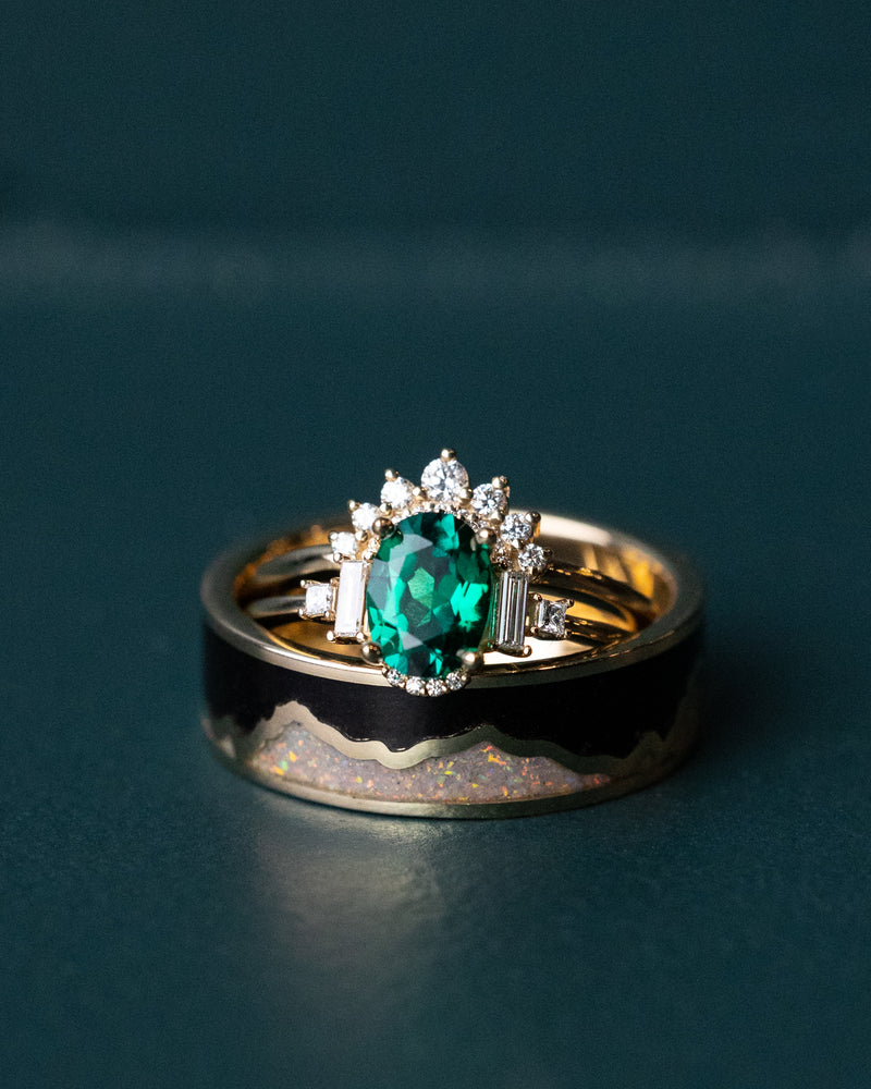 "ORNA" - OVAL LAB-GROWN EMERALD ENGAGEMENT RING WITH DIAMOND ACCENTS & TRACER-18