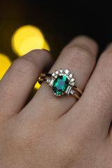 "ORNA" - OVAL LAB-GROWN EMERALD ENGAGEMENT RING WITH DIAMOND ACCENTS & TRACER-16