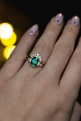 "ORNA" - OVAL LAB-GROWN EMERALD ENGAGEMENT RING WITH DIAMOND ACCENTS & TRACER-17