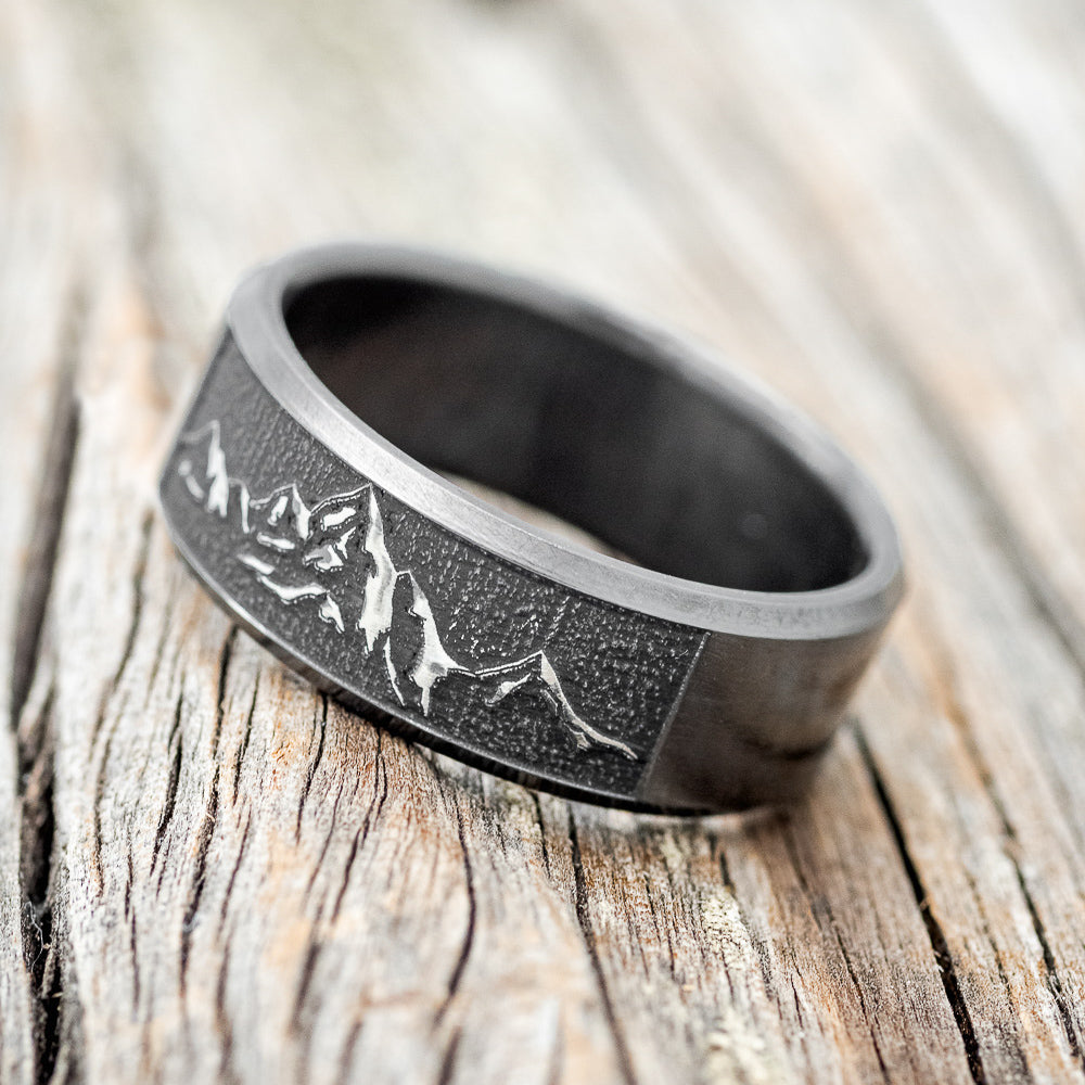 "PATH FINDER" - CUSTOM EMBOSSED MOUNTAIN WEDDING RING-1