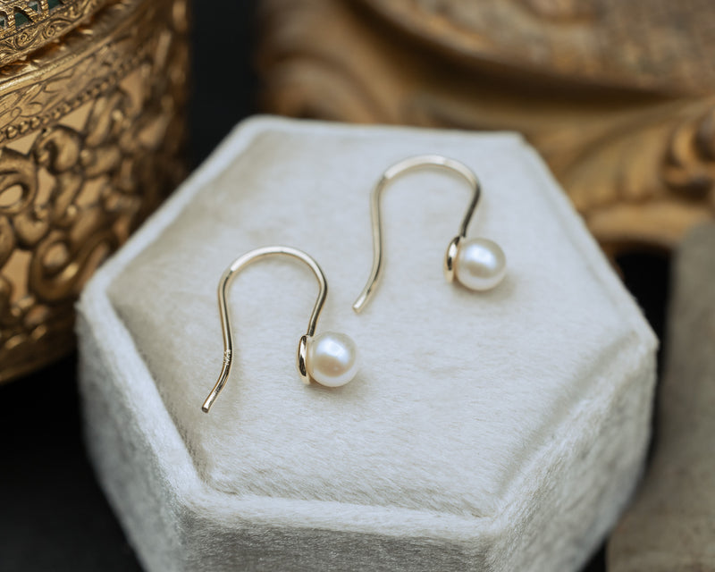 CULTURED WHITE AKOYA PEARL WIRE EARRINGS IN 14K GOLD-Staghead Designs