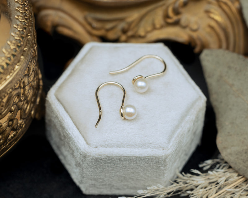 CULTURED WHITE AKOYA PEARL WIRE EARRINGS IN 14K GOLD-Staghead Designs