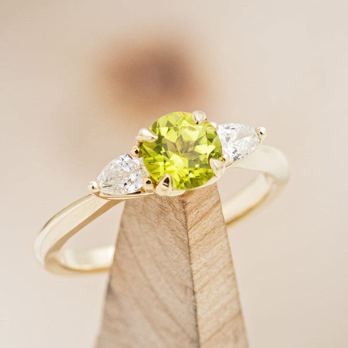 "PELE" - ROUND CUT PERIDOT ENGAGEMENT RING WITH DIAMOND ACCENTS-1