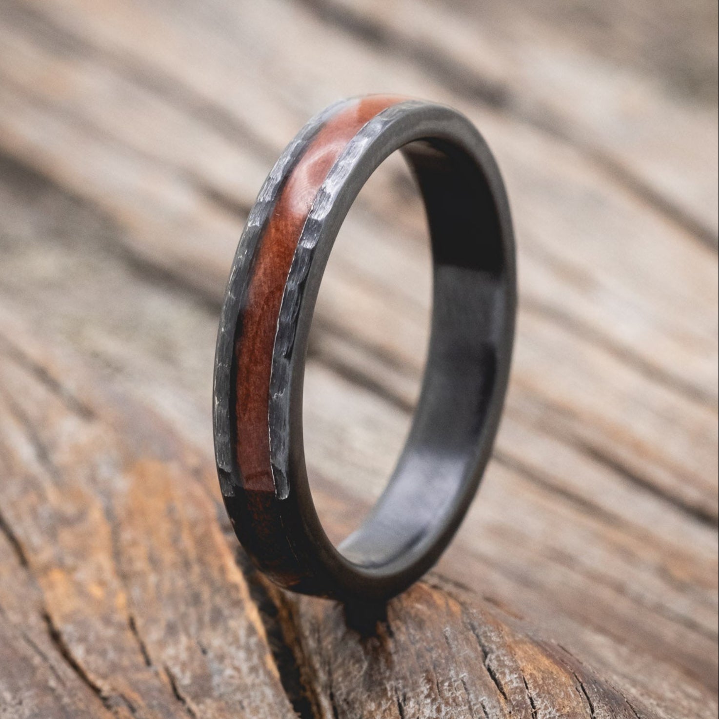 "PERENNA" - REDWOOD STACKING BAND WITH A HAMMERED FINISH-Staghead Designs