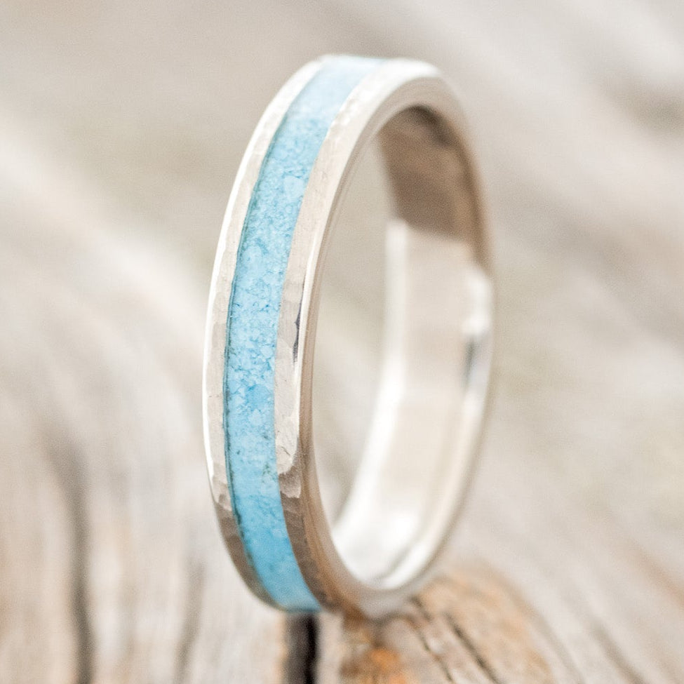 "PERENNA" - TURQUOISE STACKING BAND WITH HAMMERED FINISH-1