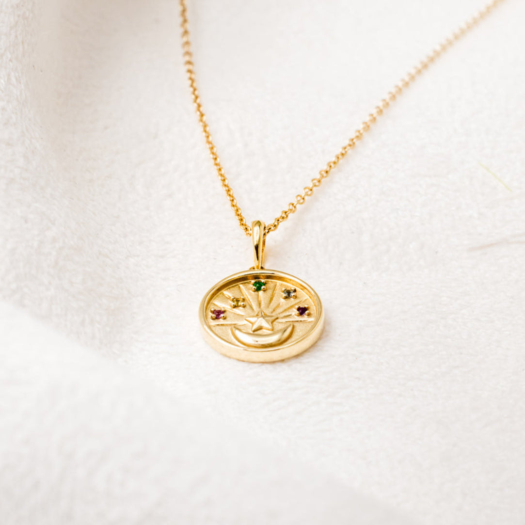 PETITE MULTI-GEMSTONE CELESTIAL COIN NECKLACE-1