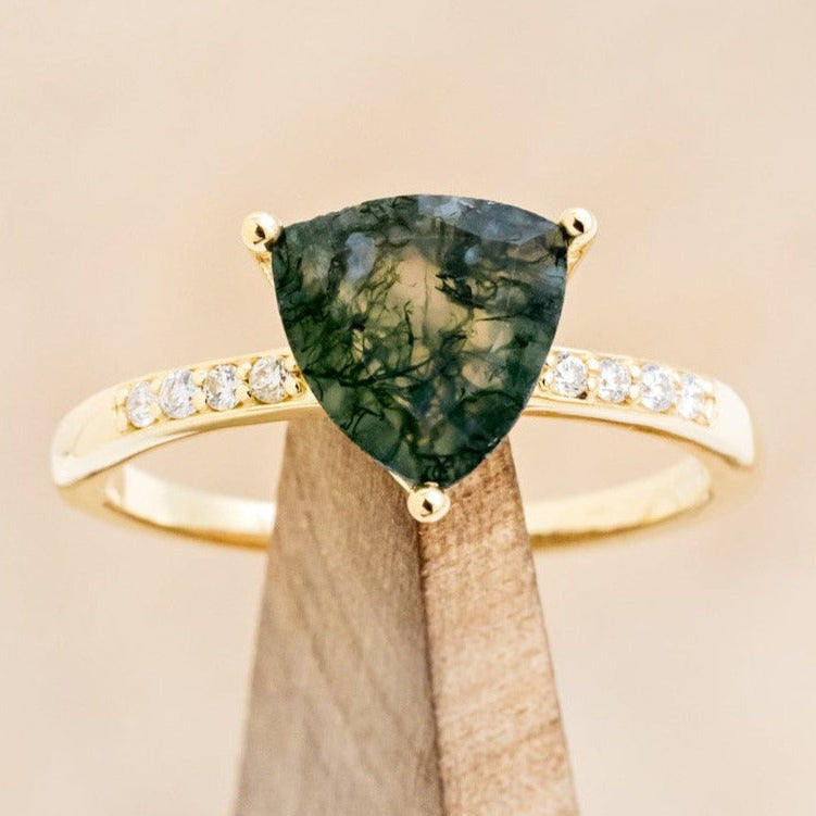 "PIPER" - TRILLION CUT MOSS AGATE ENGAGEMENT RING WITH DIAMOND ACCENTS-1