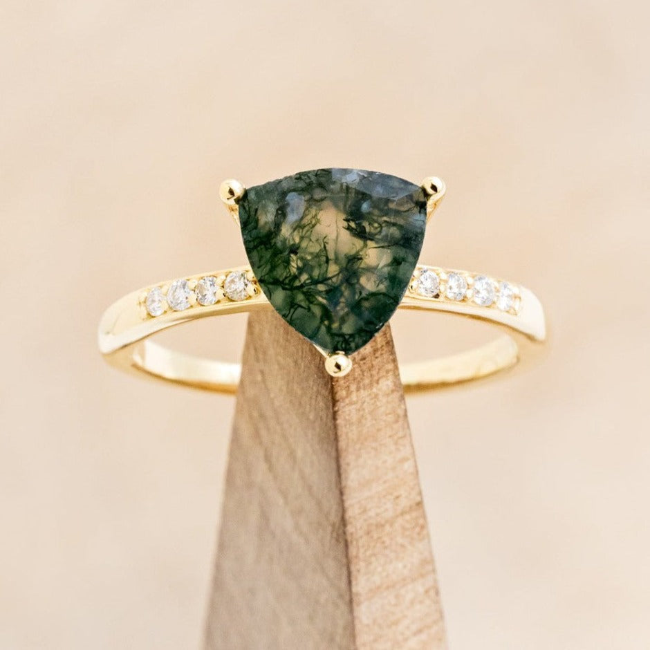 "PIPER" - TRILLION CUT MOSS AGATE ENGAGEMENT RING WITH DIAMOND ACCENTS-1