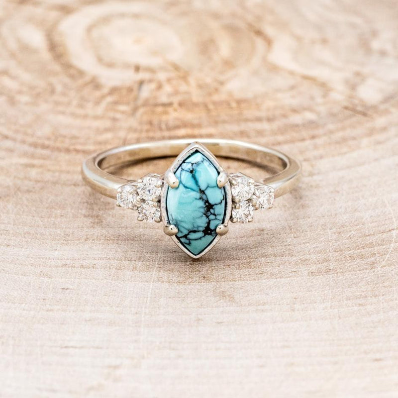 "RAYA" - MARQUISE TURQUOISE ENGAGEMENT RING WITH DIAMOND ACCENTS