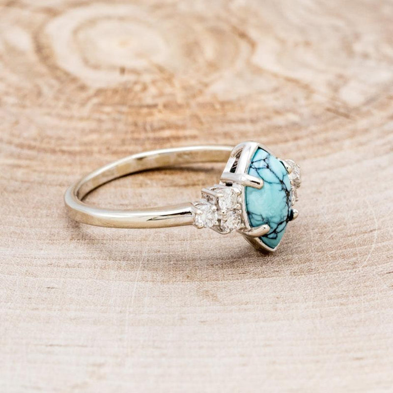 "RAYA" - MARQUISE TURQUOISE ENGAGEMENT RING WITH DIAMOND ACCENTS-3