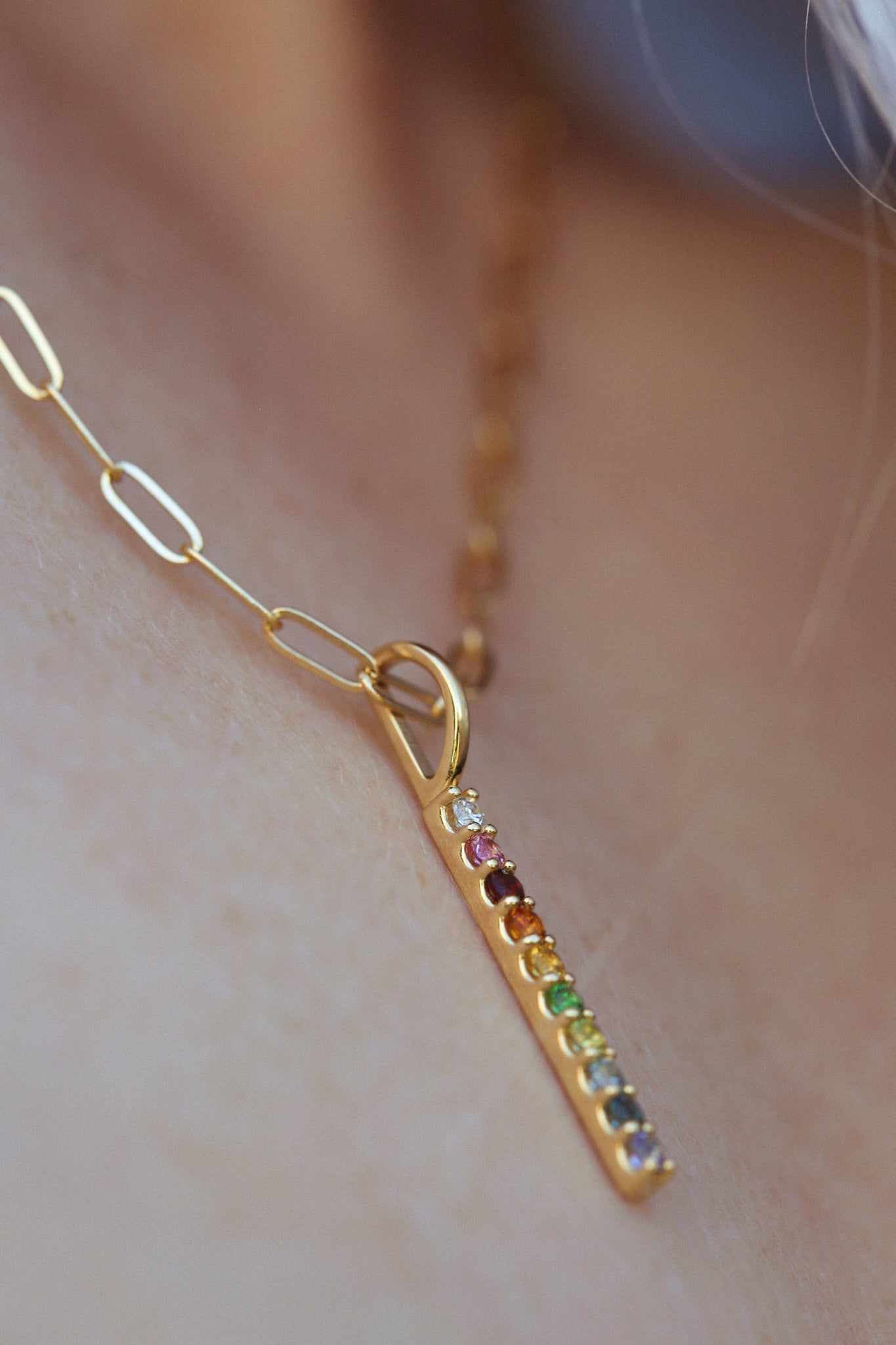 MULTI-GEMSTONES RAINBOW BAR NECKLACE-6