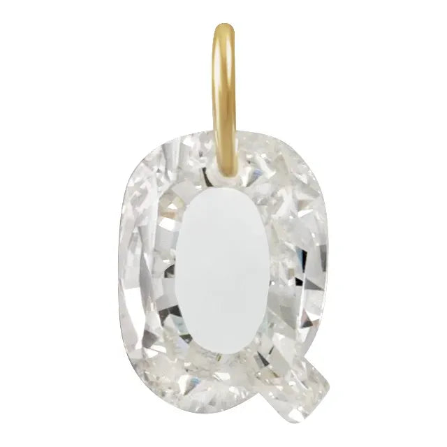 Diamond pendant shaped like the letter 'Q' on a white background