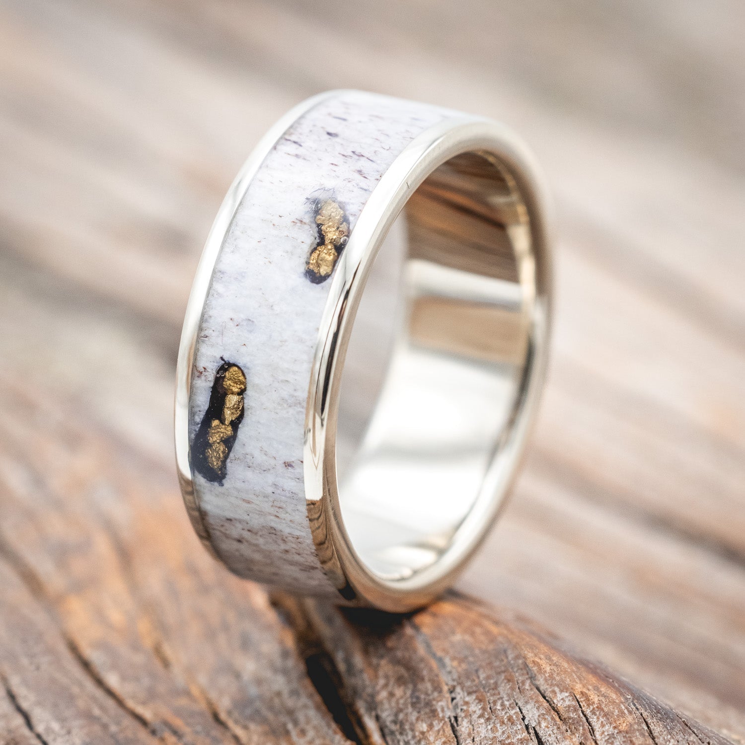 "RAINIER" - ANTLER & GOLD NUGGETS WEDDING BAND-Staghead Designs