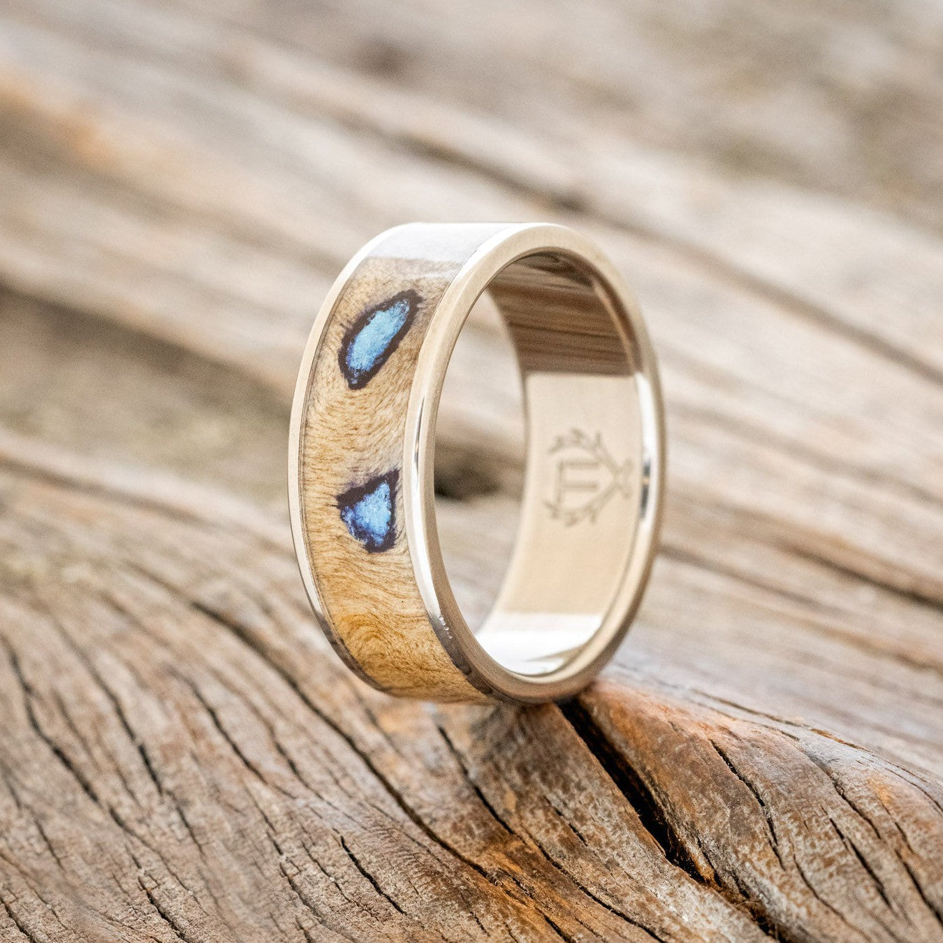 "RAINIER" - BUCKEYE BURL & TURQUOISE WEDDING BAND-1