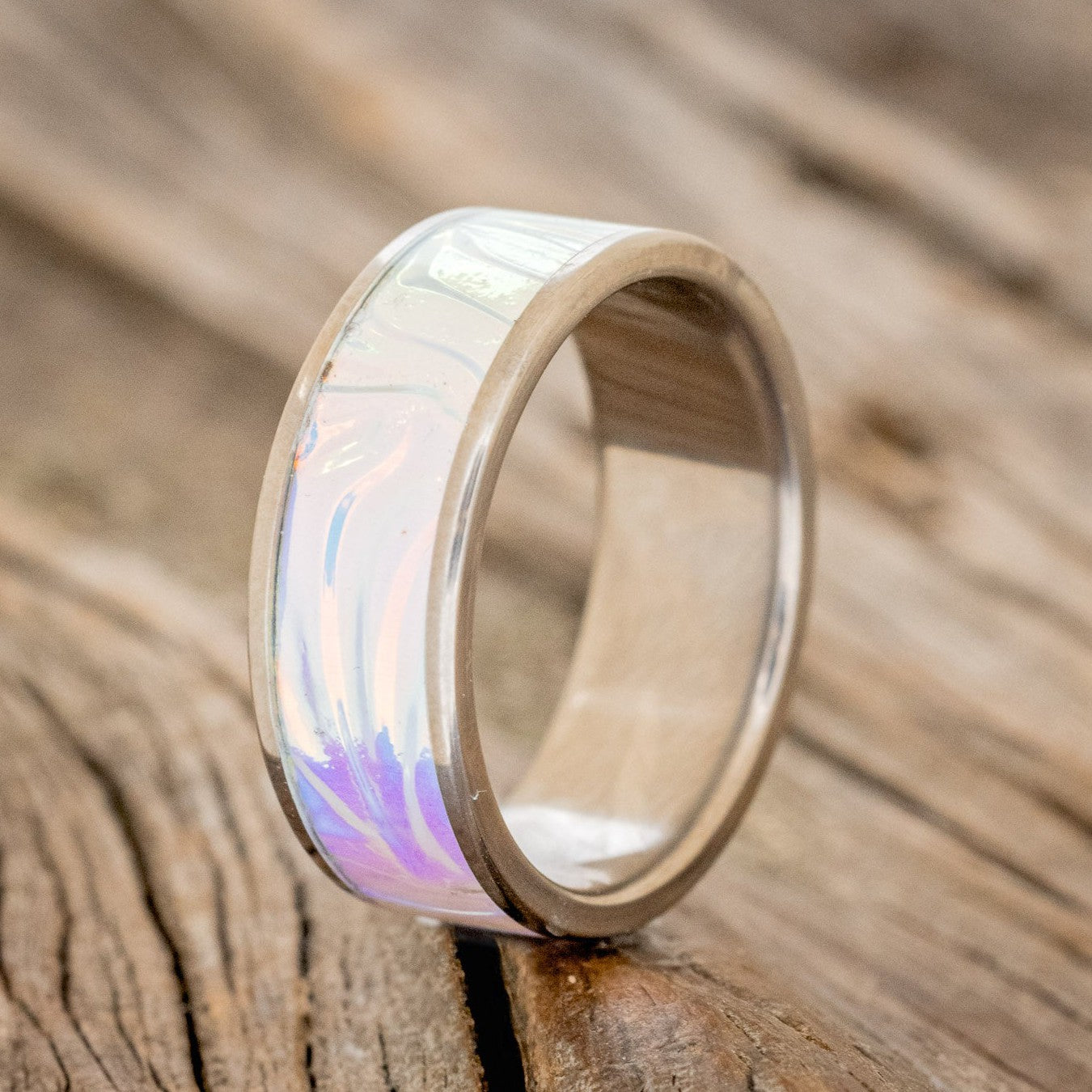 "RAINIER" - CARIBBEAN SEA DICHROLAM WEDDING BAND-1