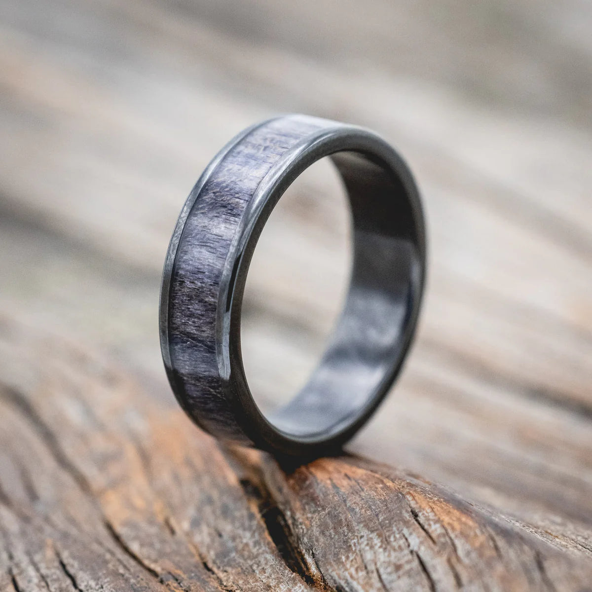 "RAINIER" - DARK MAPLE WOOD WEDDING RING - BLACK ZIRCONIUM (6MM) - SIZE 9-Staghead Designs