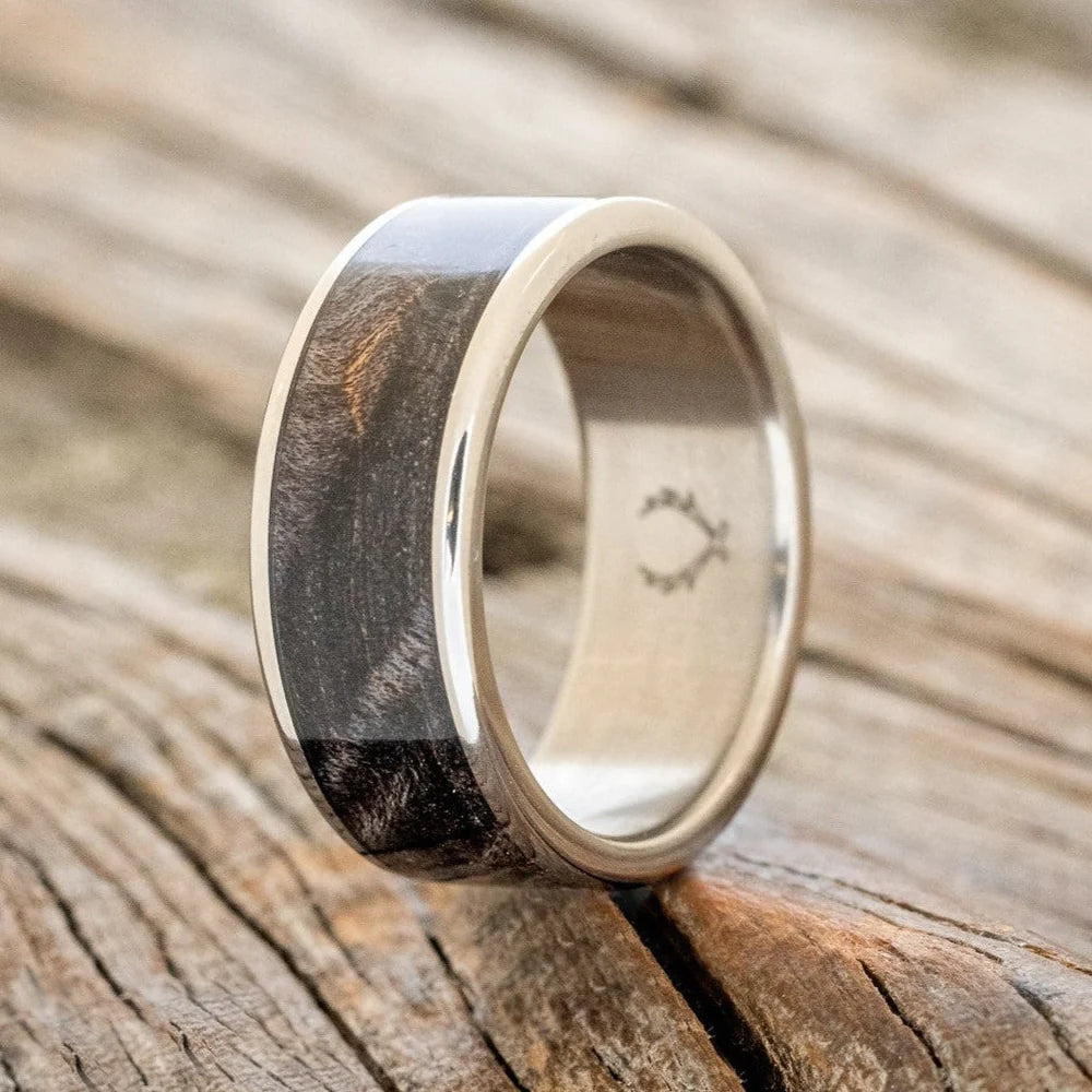 "Rainier" - Dark Maple Wood Wedding Ring - Titanium (8mm) - Size 13 3/4