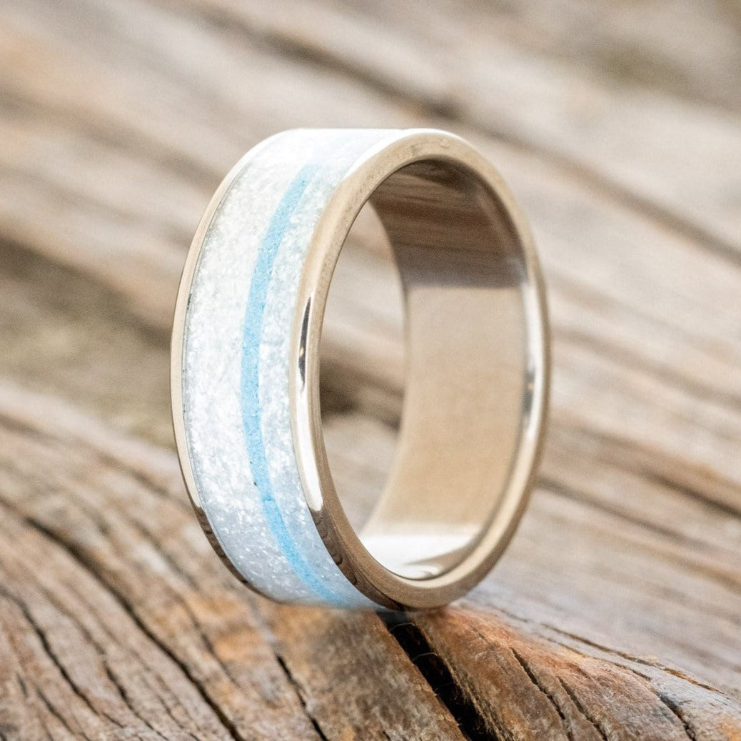 "RAINIER" - DIAMOND DUST & TURQUOISE WEDDING BAND-1